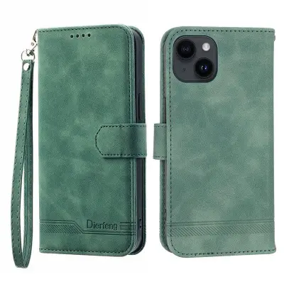 DIERFENG DF-03 Plånboksfodral för iPhone 14 i Konstläder - Grön