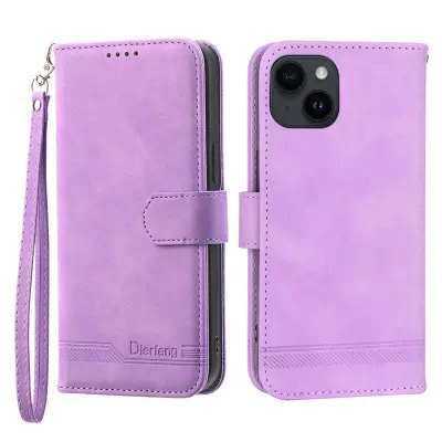 DIERFENG DF-03 Plånboksfodral för iPhone 14 i Konstläder - Lila