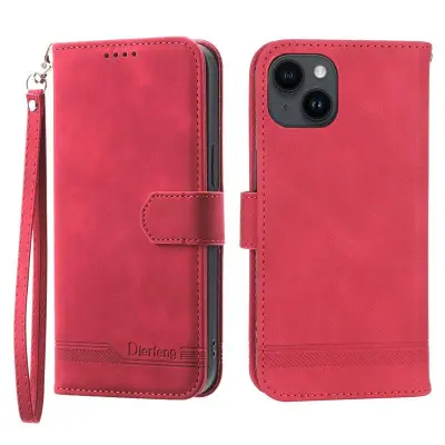 DIERFENG DF-03 Plånboksfodral för iPhone 14 i Imiterat Konstläder - Röd
