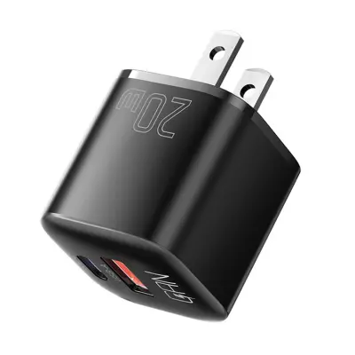 ESSAGER GaN Snabbladdare 20W USB-A - USB-C US Curved - Svart