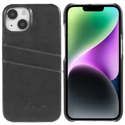 FIERRE SHANN för iPhone 14 Fodral i Oljevaxad KonstLäder - Grå