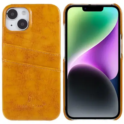 FIERRE SHANN för iPhone 14 Fodral i Oljevaxad KonstLäder - Gul