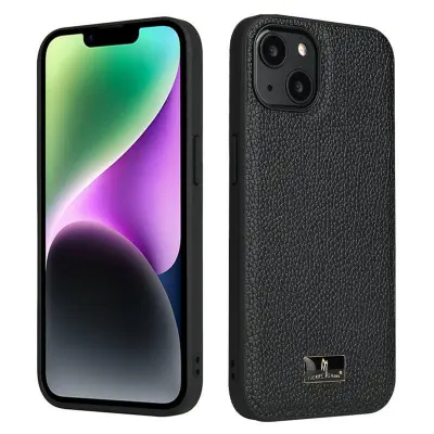 FIERRE SHANN för iPhone 14 Fodral KonstLäder - Litchi-mönster