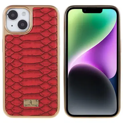 FIERRE SHANN för iPhone 14 Fodral KonstLäder - Röd