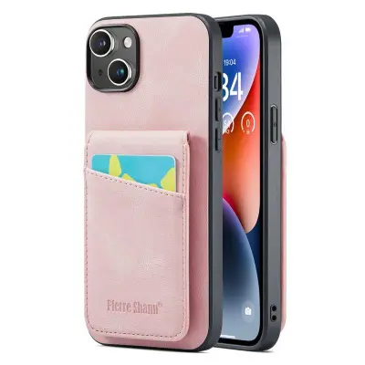 FIERRE SHANN iPhone 14 Fodral Kickstand RFID-Skydd - Rosa