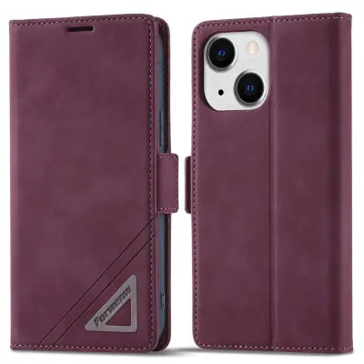 FORWENW F3-Series iPhone 14 Plånboksfodral Konstläder - Vinröd