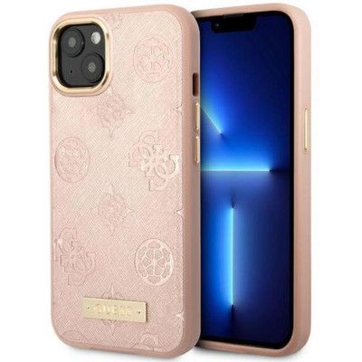 Guess iPhone 14 Mobilskal Magsafe Peony Logo Plate - Rosa