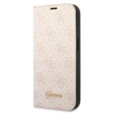 GUESS iPhone 14 Plånboksfodral 4G Vintage Gold Logo - Rosa