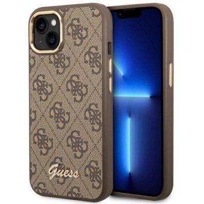 GUESS iPhone 14 Skal Vintage Gold Logo - Brun