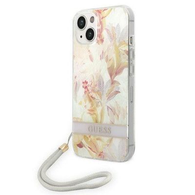 GUESS iPhone 14 Skal Flower Strap - Lila