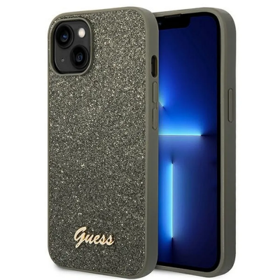 GUESS iPhone 14 Skal Glitter Flakes Script Metal Logo - Grön