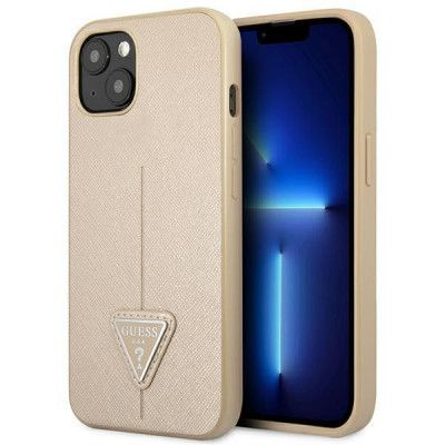GUESS iPhone 14 Skal Saffiano Triangle Logo - Beige