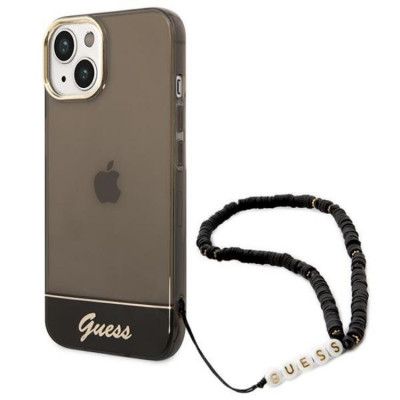 GUESS iPhone 14 Skal Translucent Pearl Strap - Svart