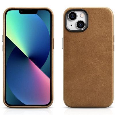 iCarer iPhone 14 Skal Magsafe Äkta Läder Oil Wax - Ljusbrun