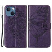 iPhone 14 Plånboksfodral Butterfly Flower Imprinted - Lila