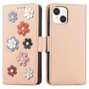 iPhone 14 Plånboksfodral Flower Decor Magnetic - Khaki
