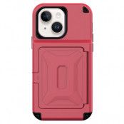 iPhone 14 Skal Korthållare Mirror Kickstand - Röd