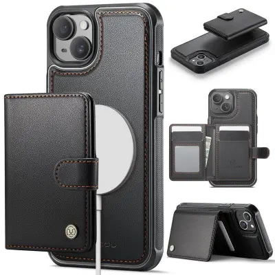 JEEHOOD J09 iPhone 14 Skal RFID Blocker Läder MagSafe - Svart