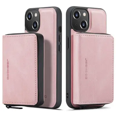 JEEHOOD ZippeRöd Plånboksfodral iPhone 14 Rosa Konstläder