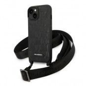 Karl Lagerfeld iPhone 14 Skal med halsband Plaque Logo Strap - Svart