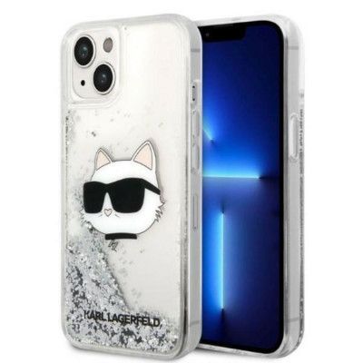 Karl Lagerfeld iPhone 14 Skal Glitter Choupette Head - Silver
