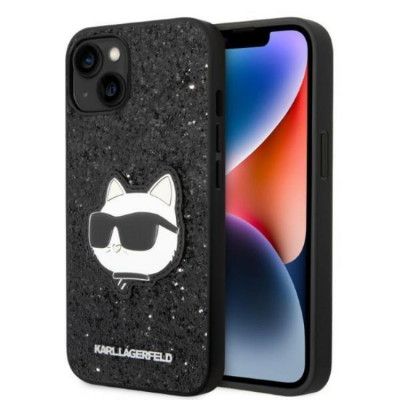Karl Lagerfeld iPhone 14 Skal Glitter Choupette Patch - Svart