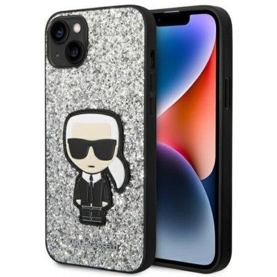 Karl Lagerfeld iPhone 14 Skal Glitter Flakes Ikonik - Silver