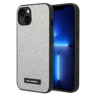 Karl Lagerfeld iPhone 14 Skal Glitter Plaque Logo - Silver