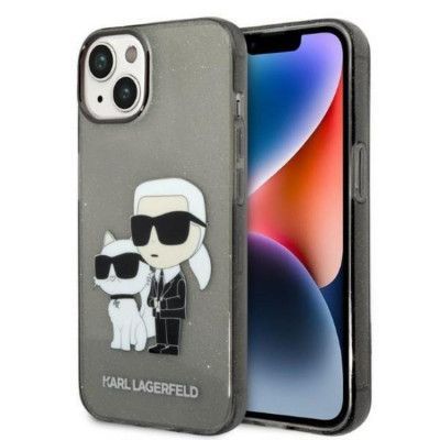 Karl Lagerfeld iPhone 14 Skal IML GLIT NFT Karl & Choupette - Svart