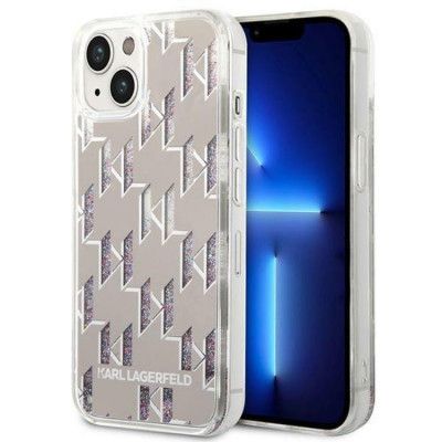 Karl Lagerfeld iPhone 14 Skal Liquid Glitter Monogram - Silver