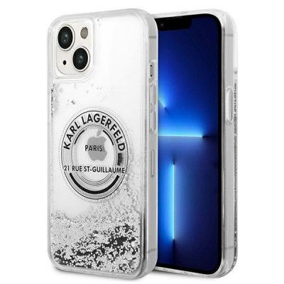 Karl Lagerfeld iPhone 14 Skal Liquid Glitter RSG - Silver