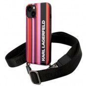 Karl Lagerfeld iPhone 14 Skal med halsband Stripes Strap - Rosa