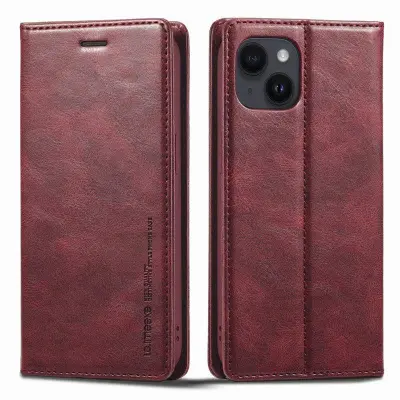 LC.IMEEKE iPhone 14 Plånboksfodral RFID Blocking Konstläder - Röd