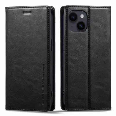 LC.IMEEKE iPhone 14 Plånboksfodral RFID Blocking Konstläder - Svart