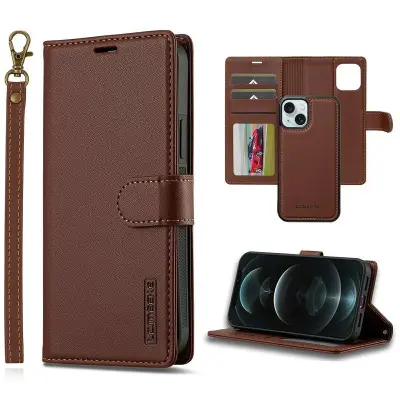 LC.IMEEKE L2 Series iPhone 14/13 Plånboksfodral Konstläder - Brun