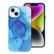 Leather Magsafe Skal för iPhone 14 med blått splash-mönster