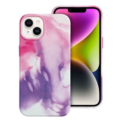 Leather Magsafe Skal för iPhone 14 med lila splash-mönster