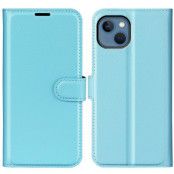 Litchi Flip iPhone 14 Plånboksfodral - Blå