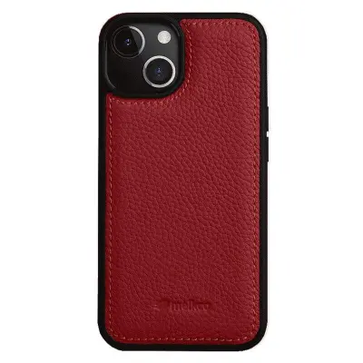 MELKCO iPhone 14 Fodral Stöttåligt Äkta Läder + PC Röd