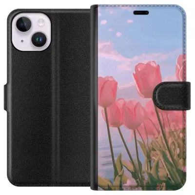 Plånboksfodral till Apple iPhone 14 med Rosa Tulpaner