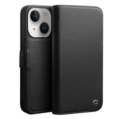 QIALINO iPhone 14 Plånboksfodral Äkta Läder Magnetic - Svart