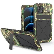 R-JUST Mobilskal till iPhone 14 Kickstand Silikon + Metall Kamouflage