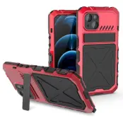 R-JUST Mobilskal till iPhone 14 Kickstand Silikon + Metall Röd