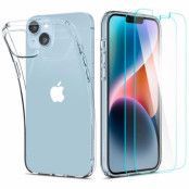 Spigen iPhone 14 Skärmskydd i Härdat Glas 2-Pack + Skal Crystal Pack