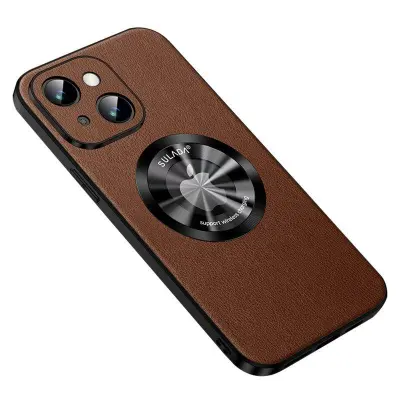 SULADA iPhone 14 Mobilskal Cowhide PU Läder TPU MagSafe - Brun