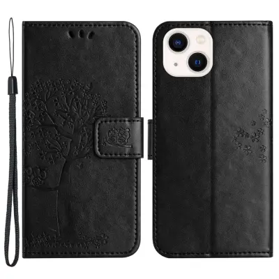 Trolsk Tree and Owl Wallet (iPhone 14) - Svart