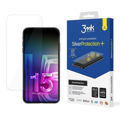 3MK iPhone 15 Plastfilm skärmskydd Silver Protection+