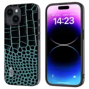 ABEEL Mobilskal till iPhone 15 Plus Äkta Läder Krokodiltextur Blå