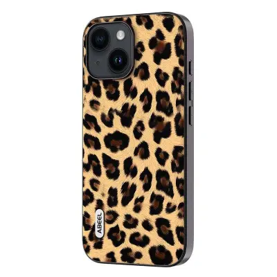 ABEEL iPhone 15 Plus Fodral Leopard Textur Champagne Guld