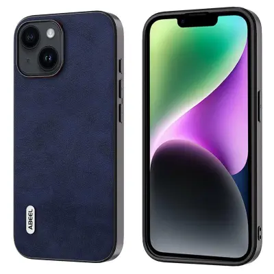 ABEEL iPhone 15 Plus Fodral KonstLäder TPU+PC Blå